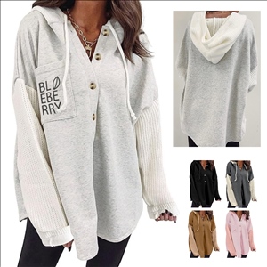 Casual Long Sleeve Button Hooded Sweatshirts